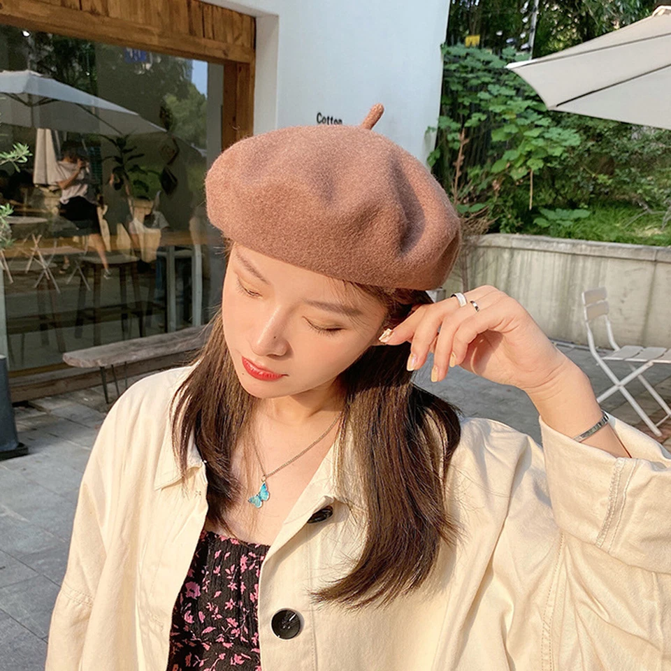 Mujeres Informal Gorro Boina de Lana Clásico Elegante Estilo Francés Color Sólido Sombrero Foto 3 de 4