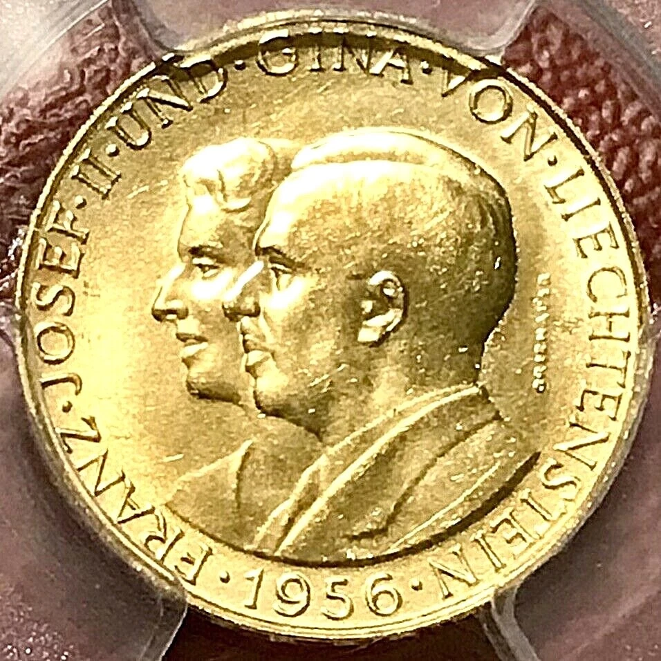1956 LIECHTENSTEIN 25 FRANKEN .900 GOLD PCGS MS-65 - Image 2 of 3