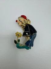 Colorful Enamel Clown Jester Flower on Shoe Brooch Pin VTG Retro Red Ball Nose