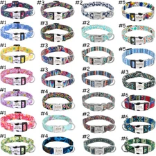 Personalized Dog Collar Nylon Cute Floral Pet Puppy Custom ID Tag Engraved S M L