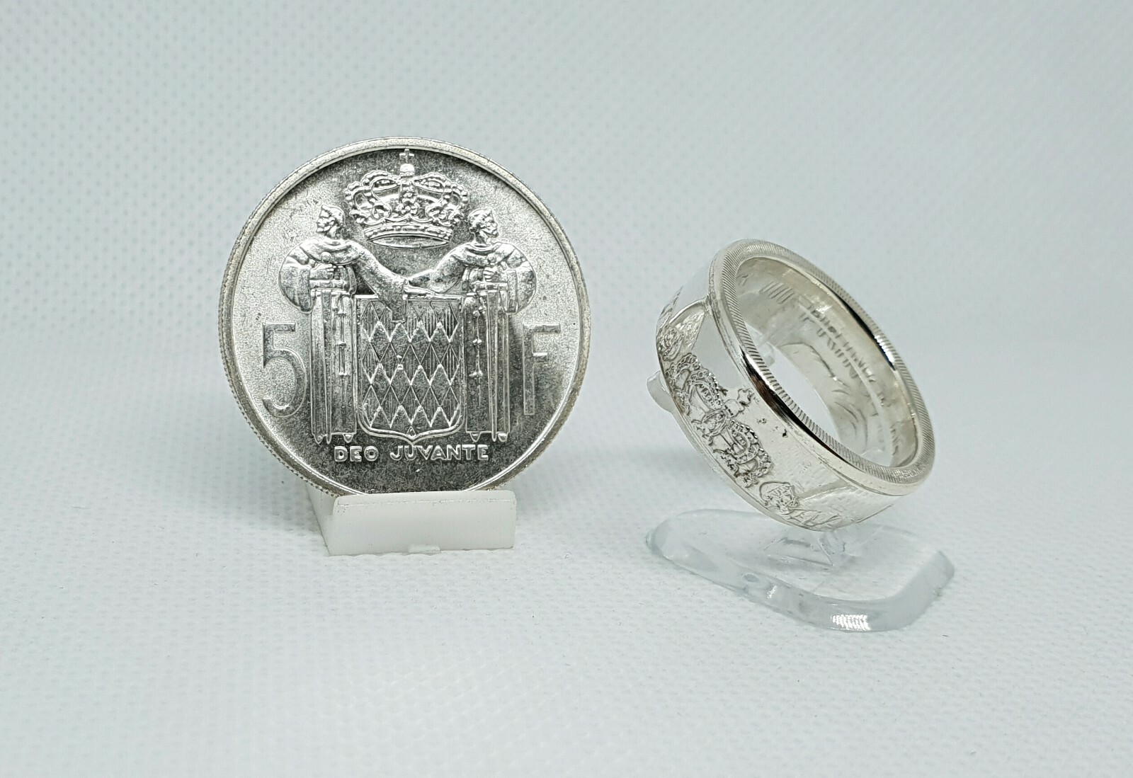 Bague pièce de monnaie 5 Francs Monaco en argent massif pour homme et femme