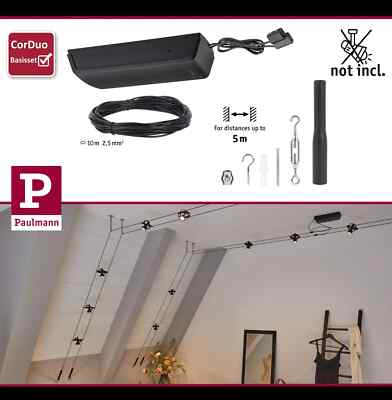 Paulmann CorDuo Seilsystem Basisset max. 60W 230/12V Schwarz matt ohne Spots