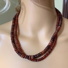 Hand Made Carnelian Beaded Necklace w Elegant 925 Sterling Silver Clasp 19"