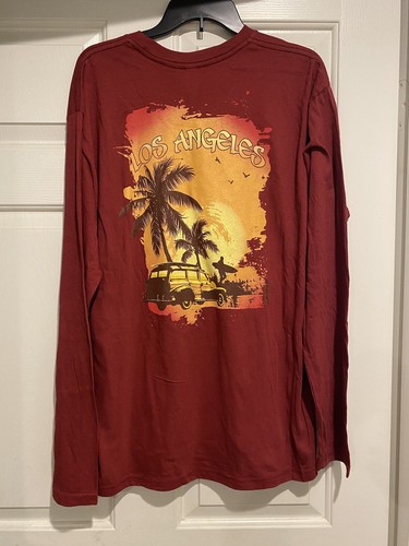 Los Angeles Langarm Grafik T-Shirt XL Burgund Surf Palme Neu B105