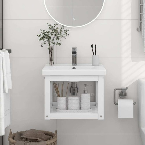 vidaXL Waschtischuntergestell Wand Weiß 40x38x31 cm Eisen