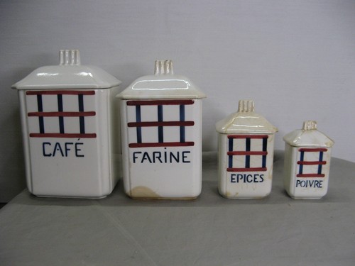 Belle série de 4 pots à épices HBCM Creil Montereau décor basque Bearn - Imagen 2 de 18