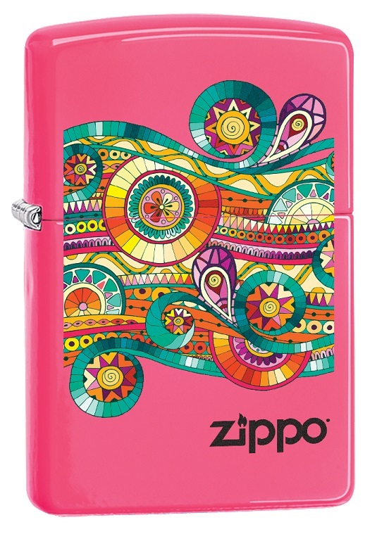 p♡ Zippo Flower Power Design Street Chrome Windproof Lighter