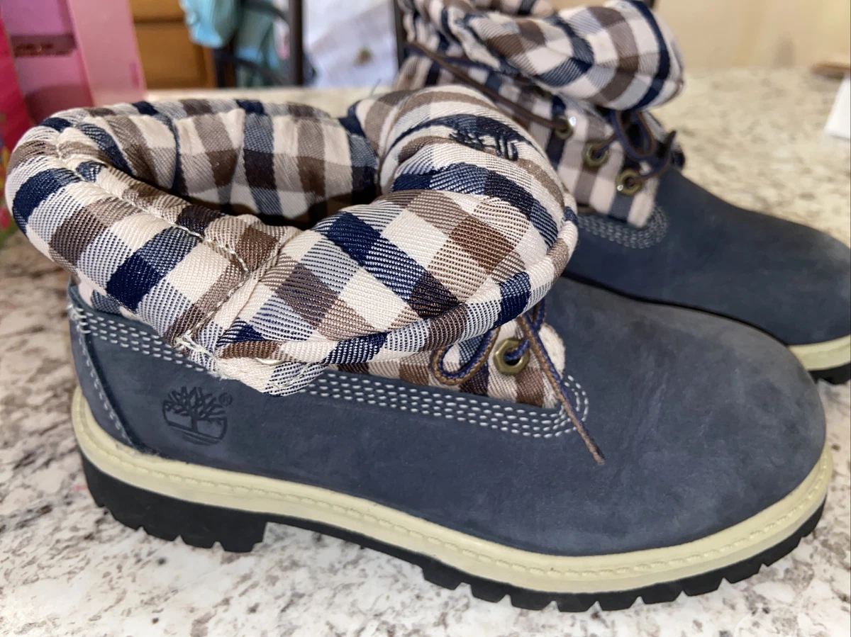 Blue Gray Timberland Roll Top Ankle Boots Kids Youth 1 Suede Or Nubuck