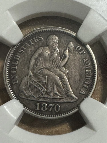 1870 Seated Dime, NGC AU Details, Free shipping