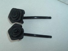 BLACK FABRIC ROSE FLOWER BOBBY PINS HAIR PIN BARRETTES