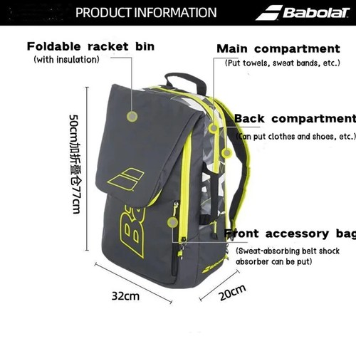 Babolat Foldable Tennis Backpack Various Colours, Holds 2 Racquets Unisex - Picture 3 of 14