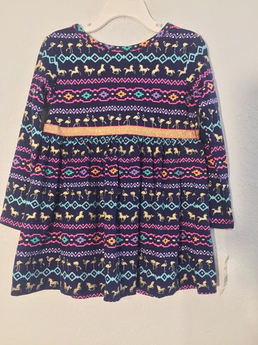 Toughskins Girls Skater Dress Blue Metallic Gold Unicorns Flamingos Many Sizes - Picture 4 of 4
