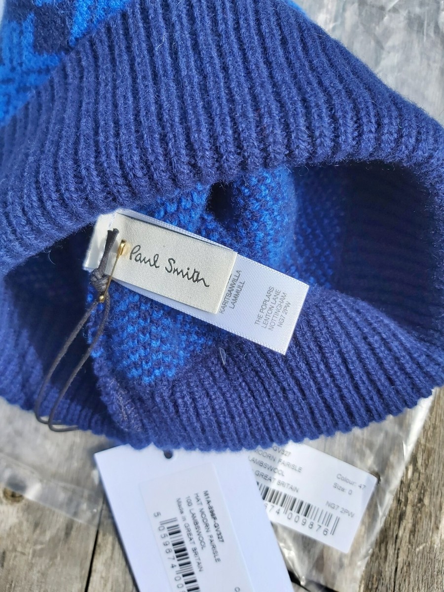 Genuine PAUL SMITH Navy Blue Fairisle BEANIE LAMBSWOOL Toque Hat