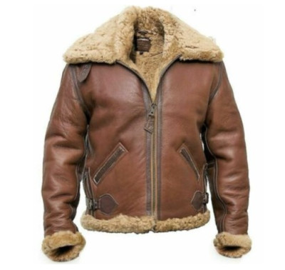 Brown RAF Aviator Men's B3 Sheepskin Real Shearling Leather Flight Bomber Jacket