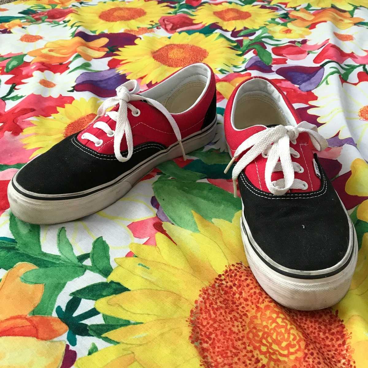 Vans red and black canvas shoes Clearance