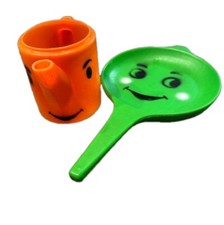 Empire 1960's Plastic Kids Kitchen Smiley Face Pretend Play Dishes Toys Set Of 2