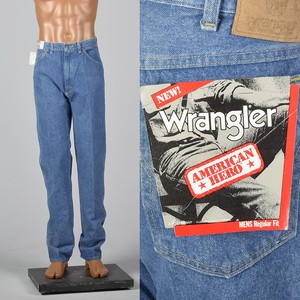 Large 1980s Deadstock Wrangler Hombres Jeans Denim Bolsillos