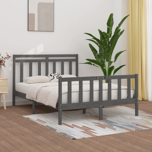 Bed Frame Grey Solid Wood Pine 160x200 Q4X5