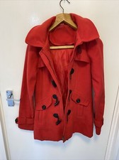 Kangol Red Toggle Duffle Coat Hood Uk Size 8 Women’s Hooded Warm Winter Cb10
