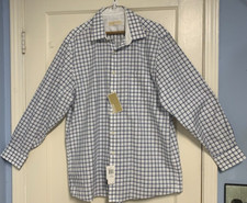 Michael Kors Men s Shirt Button Down Long Sleeve White Blue Gray Plaid 16 32-33