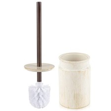 Rustic Luxe Toilet Brush and Holder Set - Beige Bowl Cleaner