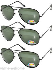 Set of 3 Men Polarized Sunglasses Aviator Spring Black Metal Green 100 UVB