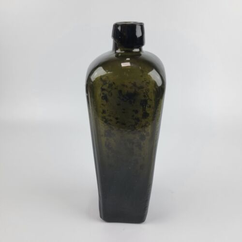 Antique V. Marken & Co. Blackglass Olive Green Gin Bottle - Picture 3 of 9