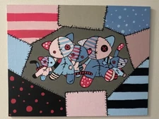 Patchwork Kitties Punk Deviant Pop Surrealism Fantasy ORIGINAL PAINTING OOAK