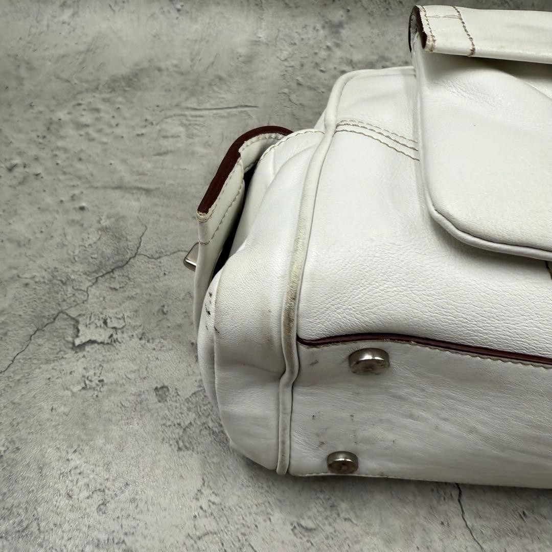 COACH Boston Bag Soho Mini Turnlock White Leather Y2K Shoulder