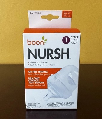 Boon Nursh Reusable Silicone Pouch Baby Bottle for Air-Free Feeding 4oz White