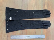 Vintage Black Cloth Gloves With Black Seed Beads - Sz 9 NOS