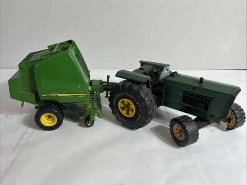 Vintage Tonka green tractor with Hay Baler pressed Steel