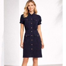 Tory Burch Womens Silk Gennifer Utility Shirt Dress 4 Navy Blue Gold Hardware