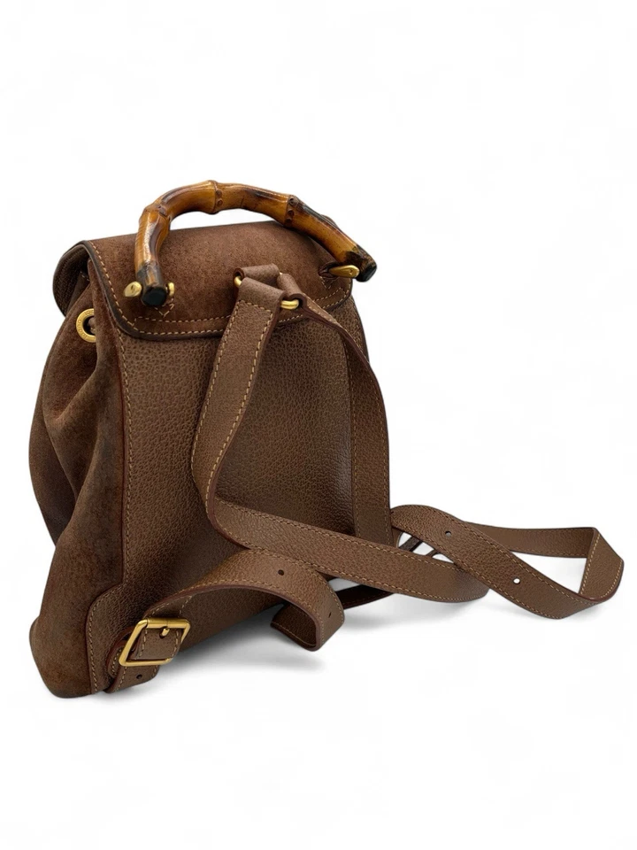 Vintage Gucci Suede & Grain Leather Bamboo Handle Mini Backpack/Purse - Image 3 of 4