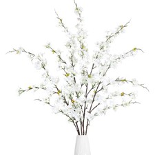 Artificial Cherry Blossom Flowers 4 Pcs Faux Cherry Blossom Stems Faux Silk C...