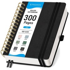 EMSHOI A5 Spiral Notebook College Ruled, Thick 300 Numbered Pages A5, Black