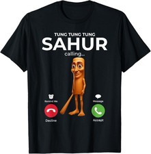T-shirt unisex Tung Sahur Calling divertente pesca rosso cervello scherzo meme