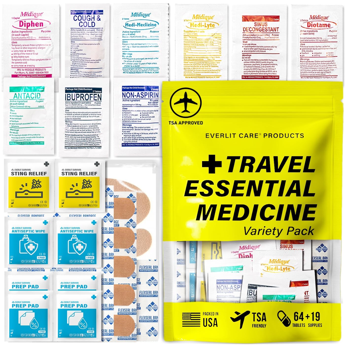 Travel Essential Medicine First Aid Kit Refill Pack I Bonus Medical Supplies ...