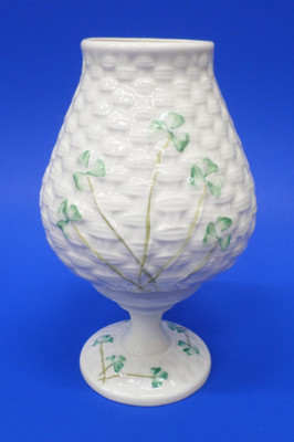 Vintage Belleek Shamrock Fairy Candle Hurricane Lamp Tea Light Basketweave