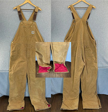 Carhartt Tan Brown Bib Overalls Cargo Fully Insulated Work Mens Size 48 x 34 