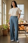 Halara Waffle Wide Leg Work Pants XS Petite Blue NWOT Pockets Stretch — photo 1