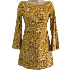 Flare Sleeve Short Dress Size XS Zara Golden Mustard Yellow Off Shoulder Floral