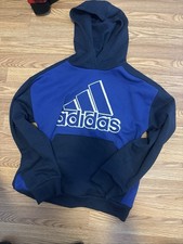 Boys Adidas Hoodie Youth Pullover Three Stripes Sweatshirt Large 14-16 Blue