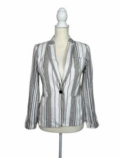 Calvin Klein Linen Blend Striped Blazer Jacket White Black Career Office Size 4P
