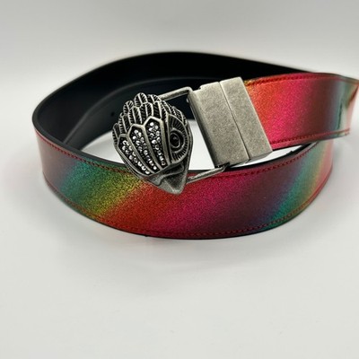Kurt Geiger London Rainbow Glitter Belt Eagle Head Crystal Buckle Multicolor