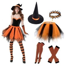 Witch Costume Women, 5Pc Adult Wicked Witch Tutu Halloween Pumpkin Orange