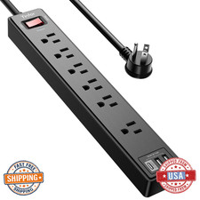 Yintar 6Ft Power Strip Surge Protector Extension Cord 6 AC Outlets 3 USB ETL Bla
