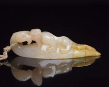 Certified Natural Hetian Jade Hand-carved Exquisite Dragon&Phoenix Pendant101703