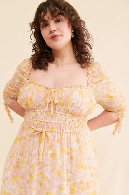 For Love & Lemons Eden Floral Midi Dress Plus 2X UK 18 US 14 Milkmaid Pockets - Bild 1 von 4
