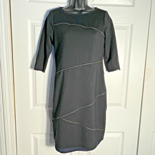 Elie Tahari Dress Women 4 Black Diagonal Zipper Details Half Sleeve Back Zipper